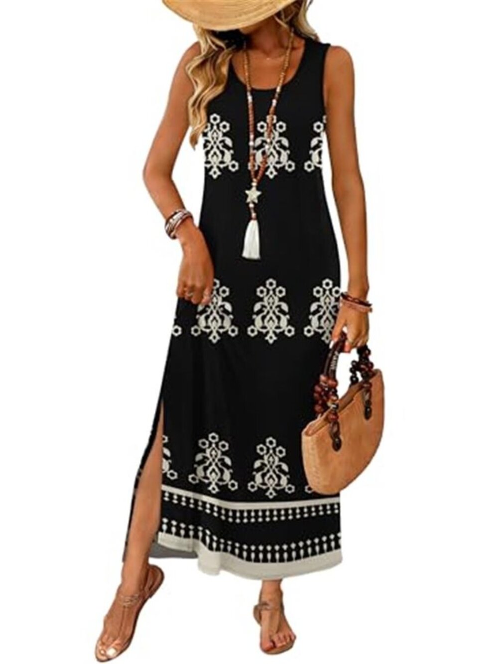 Women's Sleeveless Maxi Dress Summer Beach Vacation DressCasual Flowy Sundress